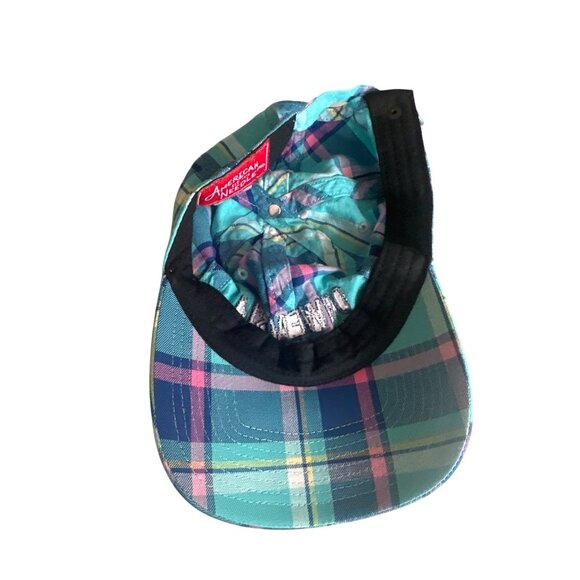 American Needle Onwentsia Plaid Cap Adjustable Strap Turquoise & Pink Cotton - Picture 4 of 5